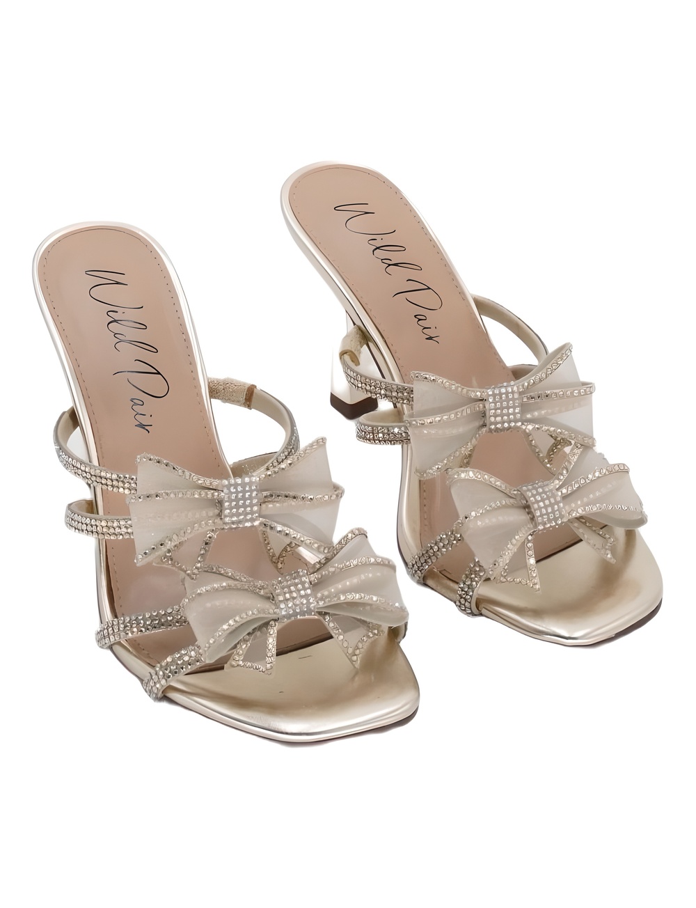 Wild Pair Lucienne Gold Metallic Rhinestone Bow Sandals Size 6M